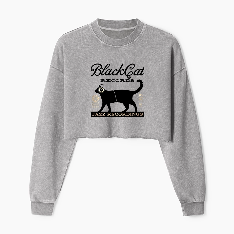 Tokyo-Tiger Black Cat Japan Washed Crop Sweatshirt