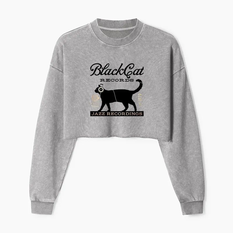 Tokyo-Tiger Black Cat Japan Washed Crop Sweatshirt