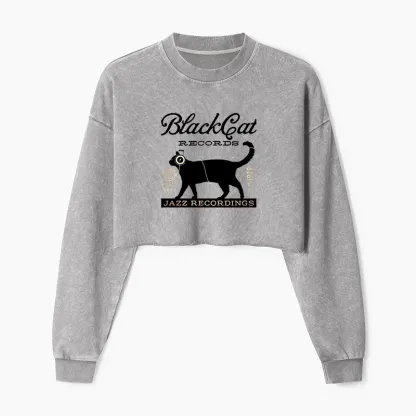 Tokyo-Tiger Black Cat Japan Washed Crop Sweatshirt