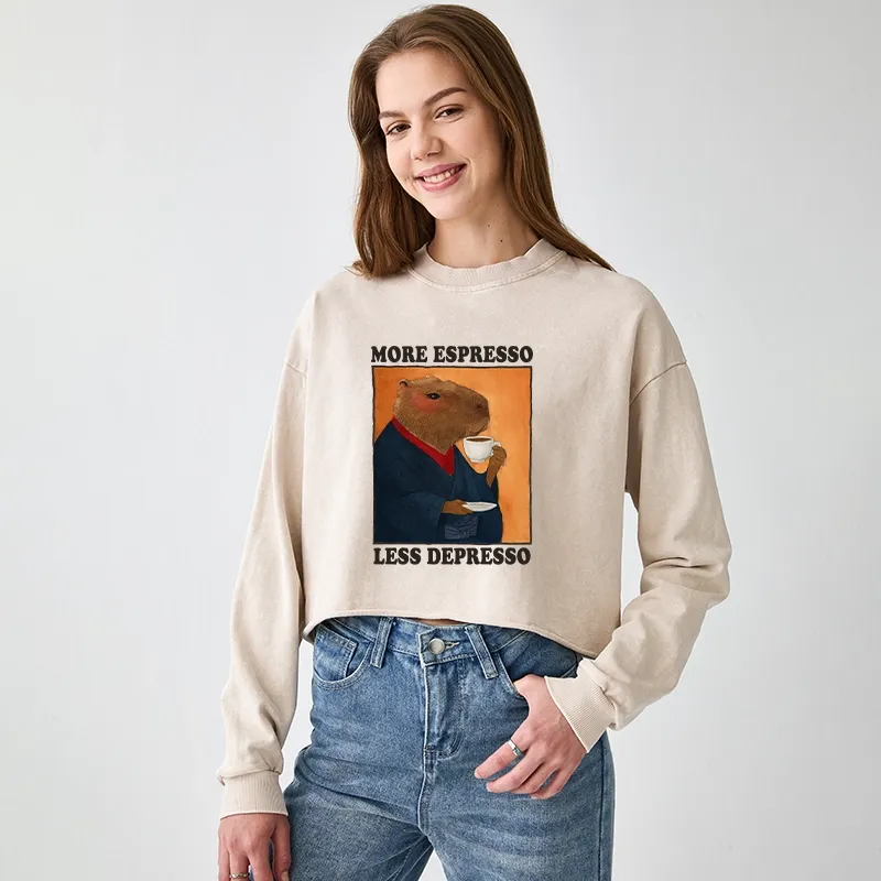 Tokyo-Tiger Elegant Capybara Washed Crop Sweatshirt