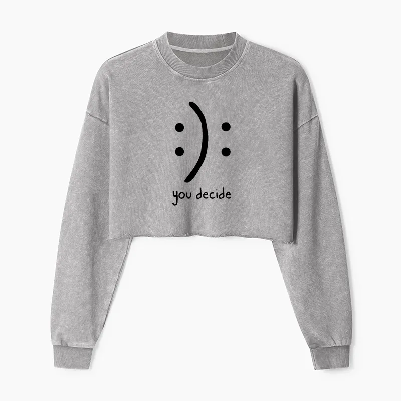 Tokyo-Tiger Laugh Or Sad Washed Crop Sweatshirt