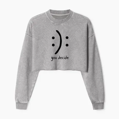 Tokyo-Tiger Laugh Or Sad Washed Crop Sweatshirt