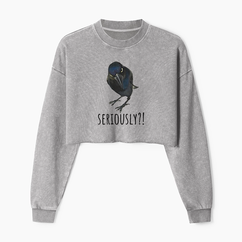 Tokyo-Tiger Raven's Question Washed Crop Sweatshirt