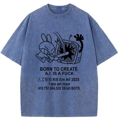Tokyo-Tiger Reject AI Funny Washed T-Shirt