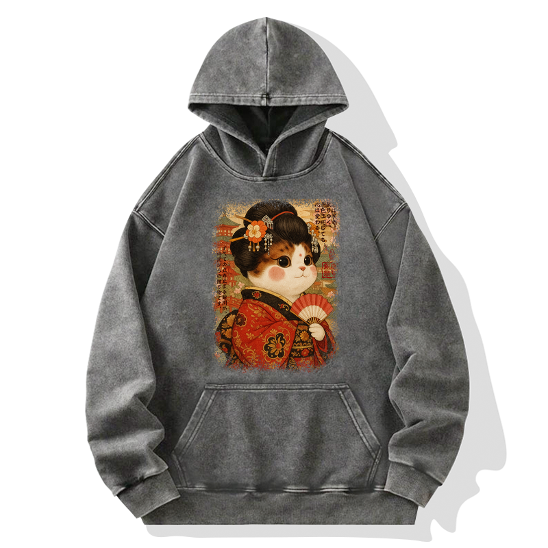 Tokyo-Tiger Ukiyoe Japanese Cat Princess Washed Hoodie