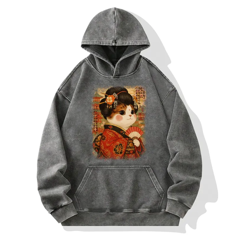 Tokyo-Tiger Ukiyoe Japanese Cat Princess Washed Hoodie