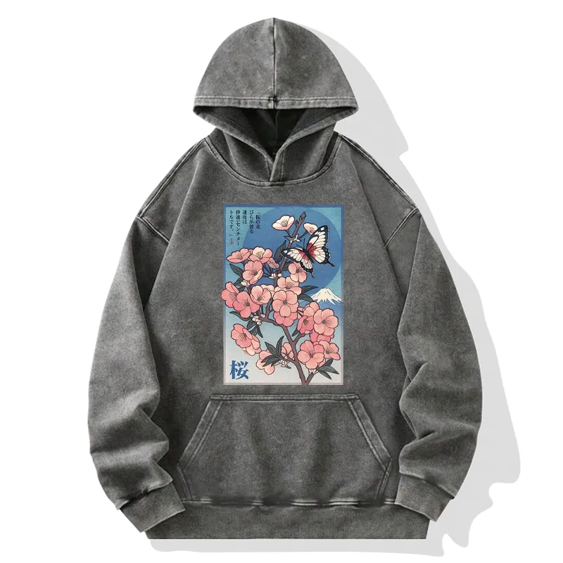Tokyo-Tiger Ukiyoe Japanese Cherry blossoms Poster Washed Hoodie