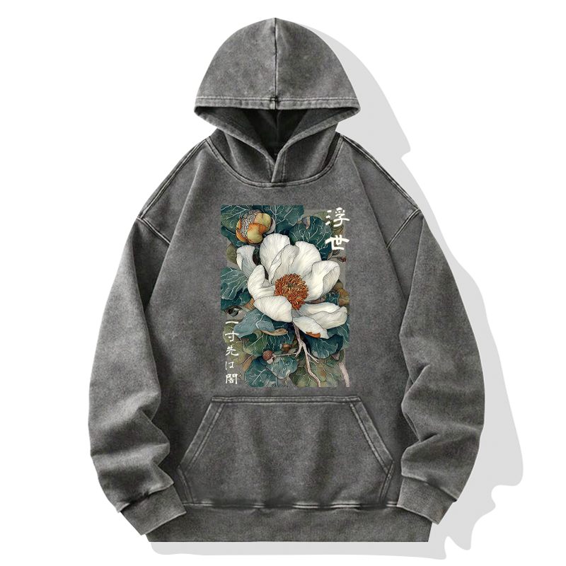 Tokyo-Tiger Ukiyoe Magnolia Flower Poster Washed Hoodie