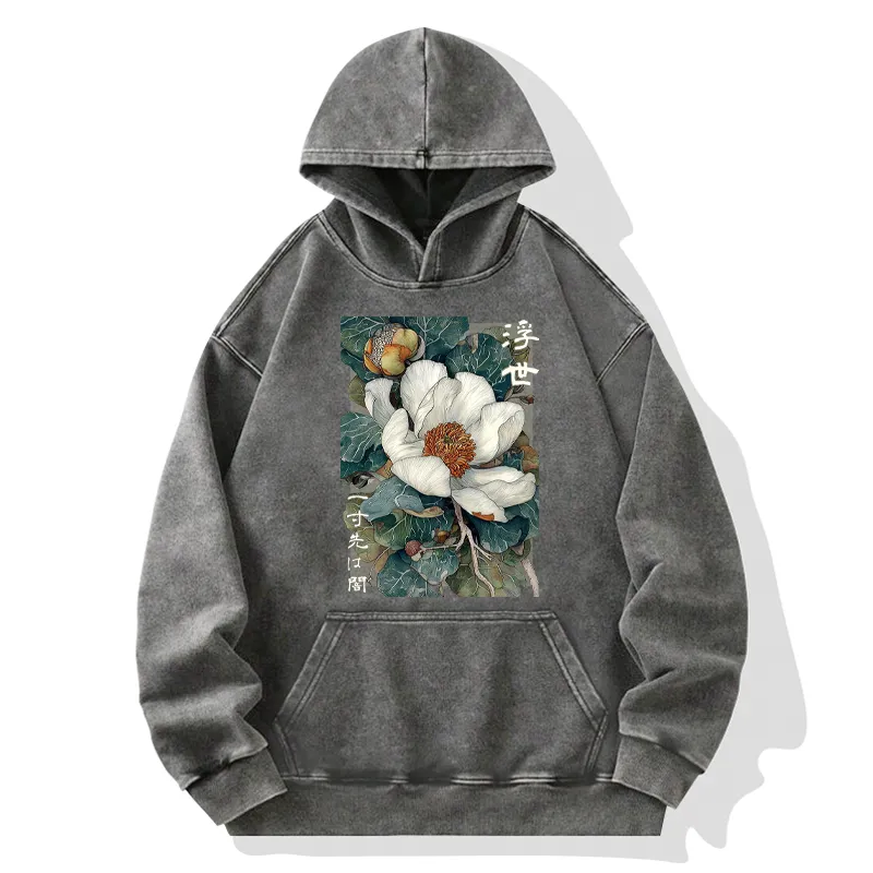 Tokyo-Tiger Ukiyoe Magnolia Flower Poster Washed Hoodie