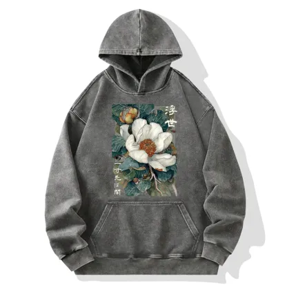 Tokyo-Tiger Ukiyoe Magnolia Flower Poster Washed Hoodie