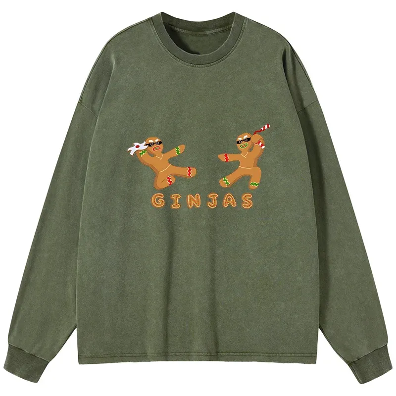 Tokyo-Tiger Gingerbread Ninja Washed Long Sleeve T-Shirt