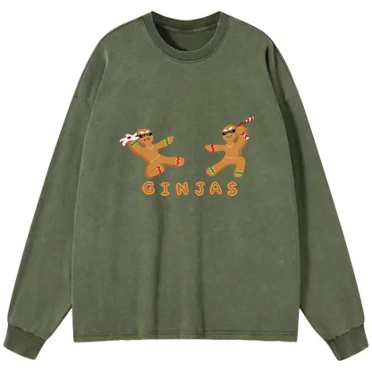 Tokyo-Tiger Gingerbread Ninja Washed Long Sleeve T-Shirt