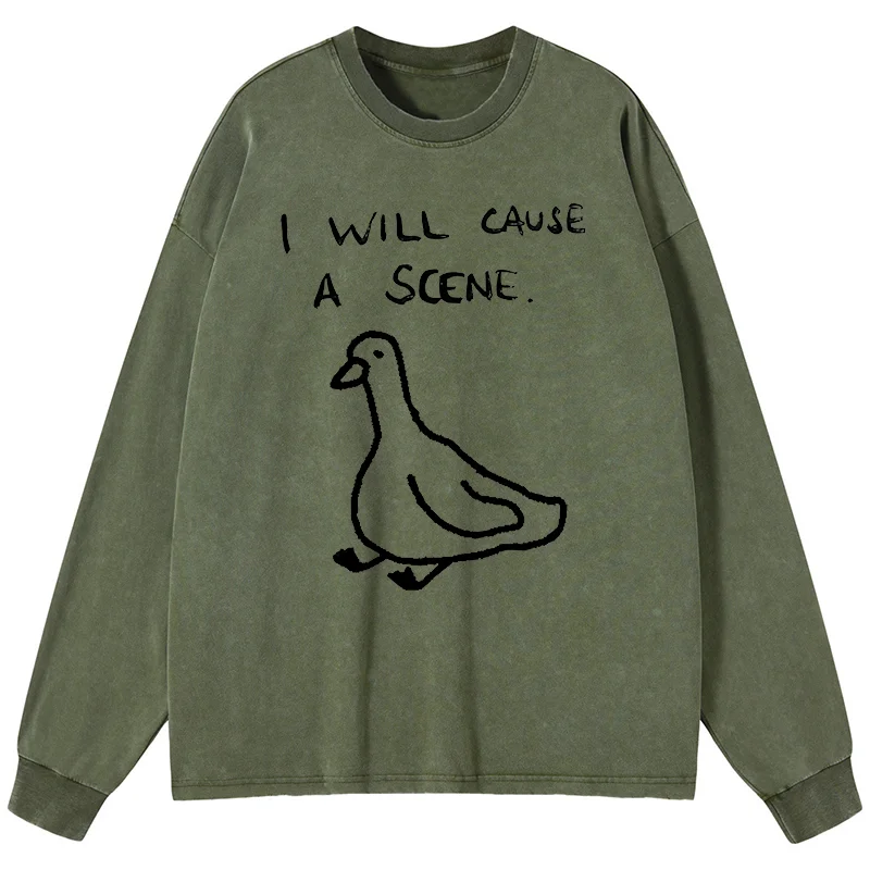 Tokyo-Tiger Stupid Goose Funny Japan Retro Washed Long Sleeve T-Shirt