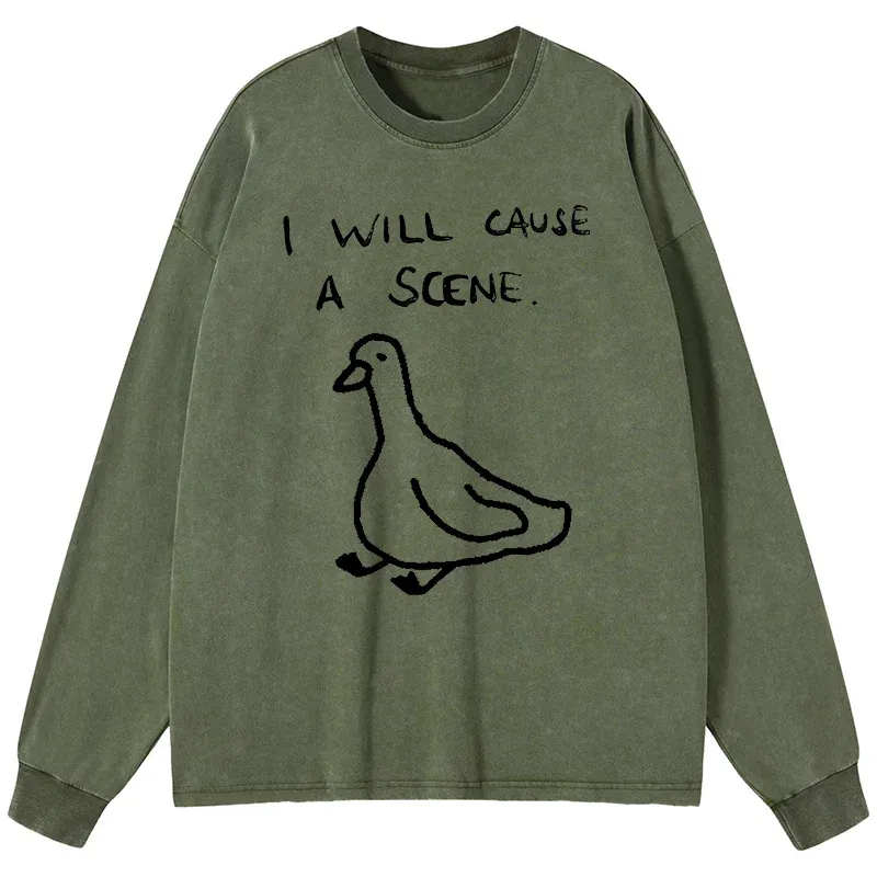 Tokyo-Tiger Stupid Goose Funny Japan Retro Washed Long Sleeve T-Shirt