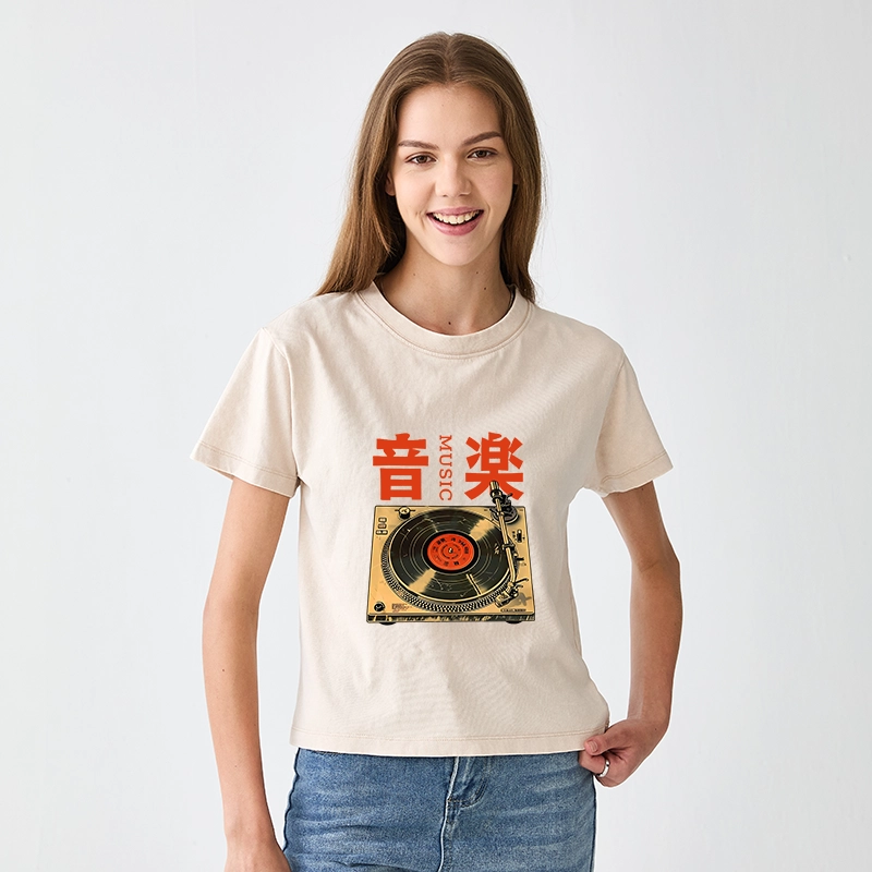 Tokyo-Tiger Retro Music Record Player Women's Washed T-shirt