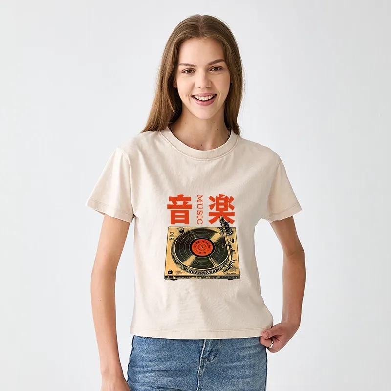 Tokyo-Tiger Retro Music Record Player Women's Washed T-shirt