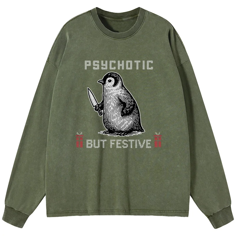 Tokyo-Tiger Overstimulated but Festive Christmas Washed Long Sleeve T-Shirt