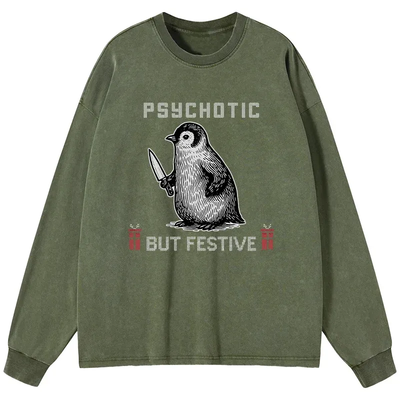 Tokyo-Tiger Overstimulated but Festive Christmas Washed Long Sleeve T-Shirt