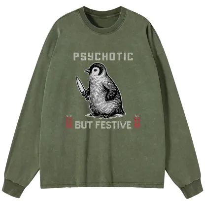 Tokyo-Tiger Overstimulated but Festive Christmas Washed Long Sleeve T-Shirt