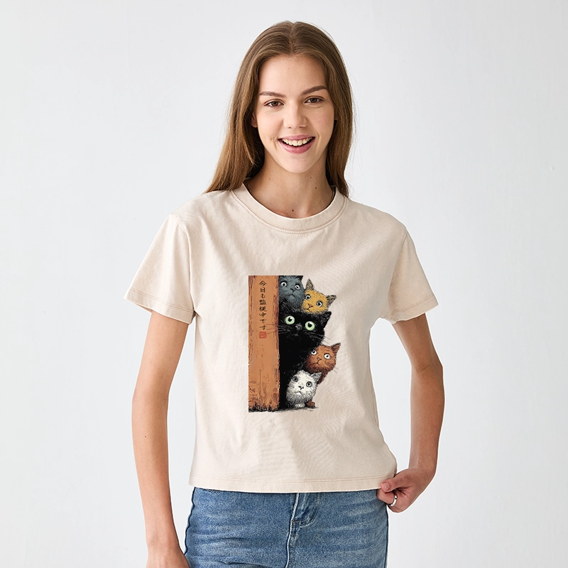 Tokyo-Tiger Five Cats Are Watching You Women's Washed T-shirt