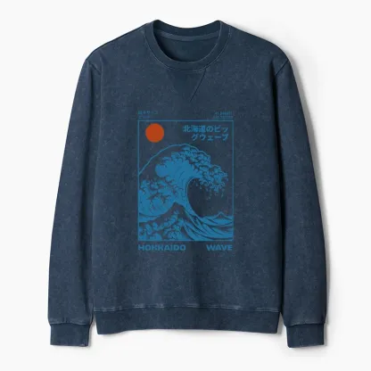 Tokyo-Tiger Hokkaido Wave Japan Washed Terry Sweatshirt
