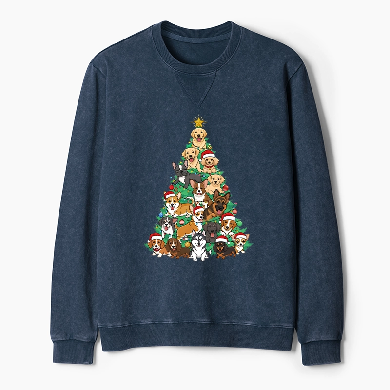 Tokyo-Tiger Christmas Tree Dog Funny Washed Terry Sweatshirt