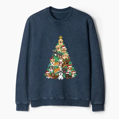 Tokyo-Tiger Christmas Tree Dog Funny Washed Terry Sweatshirt