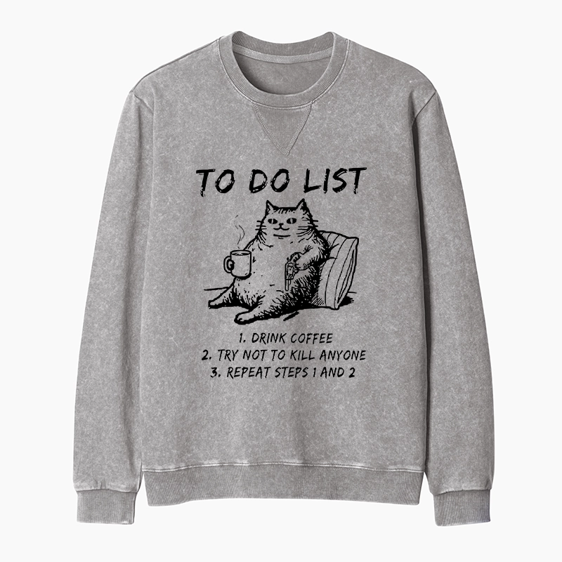 Tokyo-Tiger Cat's To-Do List Washed Terry Sweatshirt