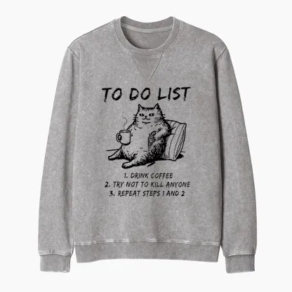 Tokyo-Tiger Cat's To-Do List Washed Terry Sweatshirt