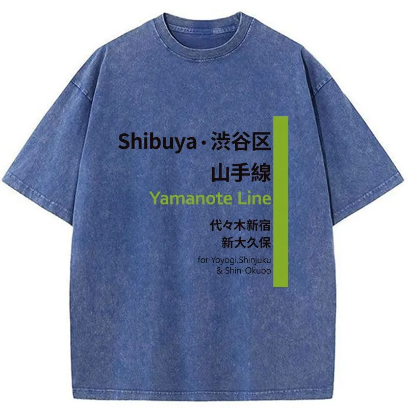 Tokyo-Tiger Japanese Shibuya Yamanote Line Washed T-Shirt