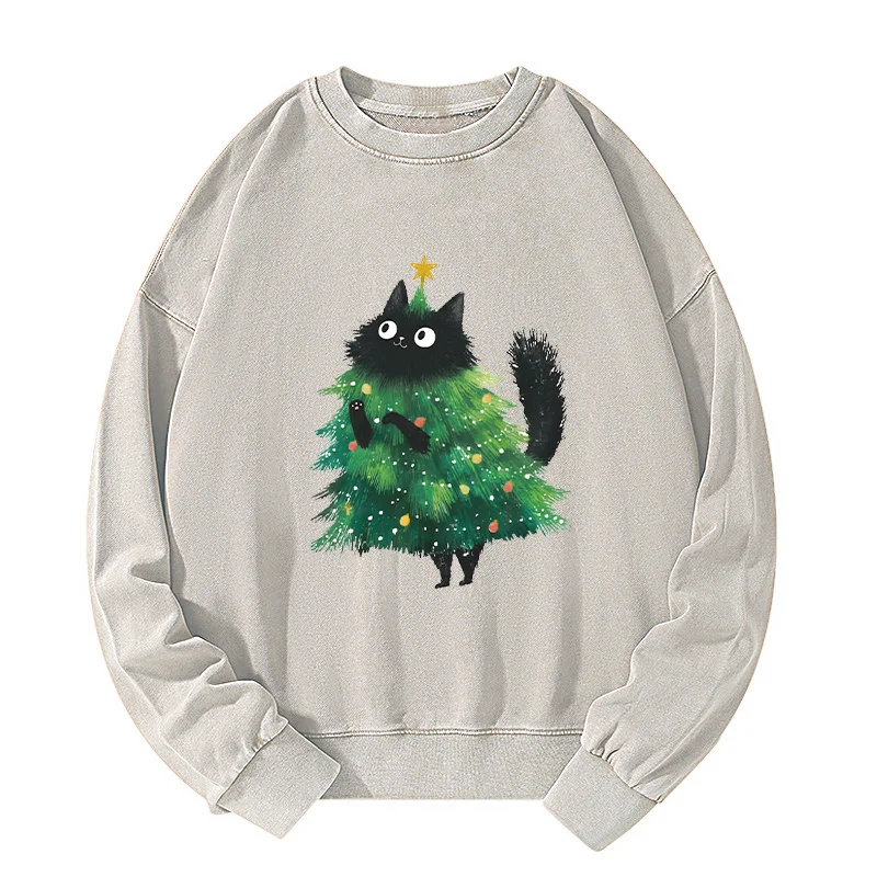 Tokyo-Tiger Christmas Tree Cat Japan Washed Sweatshirt