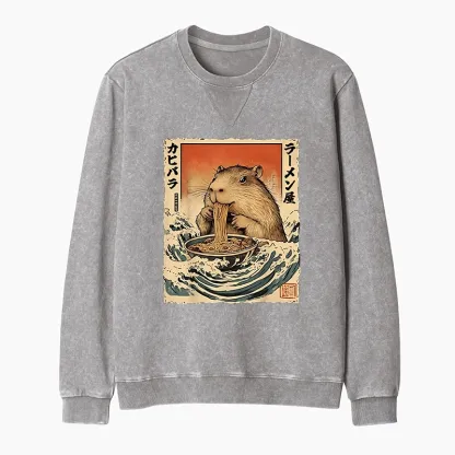 Tokyo-Tiger Hamster Eating Ramen Washed Terry Sweatshirt