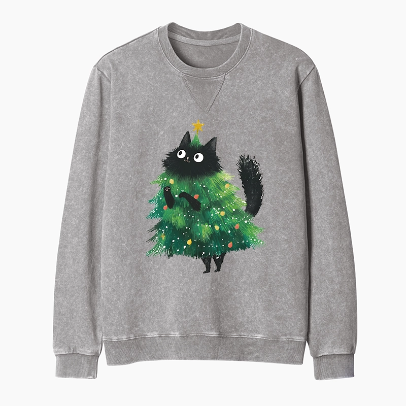 Tokyo-Tiger Christmas Tree Cat Japan Washed Terry Sweatshirt