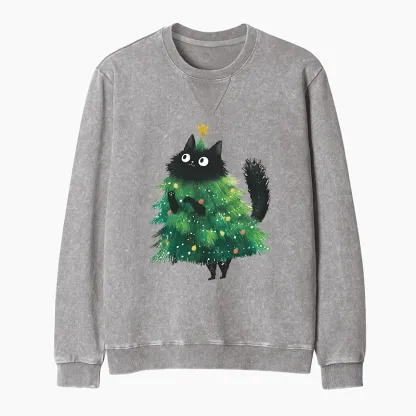 Tokyo-Tiger Christmas Tree Cat Japan Washed Terry Sweatshirt