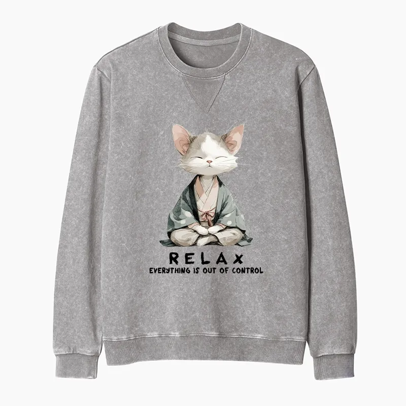 Tokyo-Tiger Zen Cat Relaxation，Everything's Out Of Control Washed Terry Sweatshirt