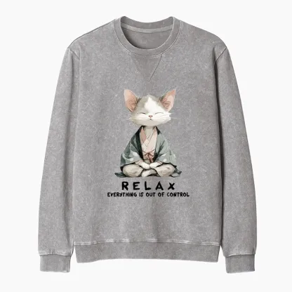 Tokyo-Tiger Zen Cat Relaxation，Everything's Out Of Control Washed Terry Sweatshirt