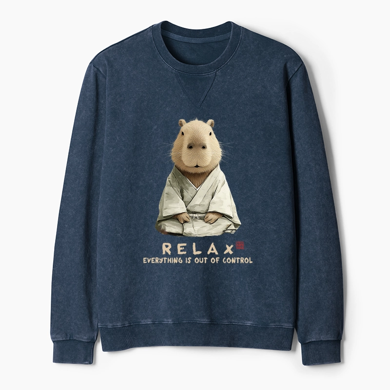 Tokyo-Tiger Zen Capybara：Relax, it's all chaos Washed Terry Sweatshirt