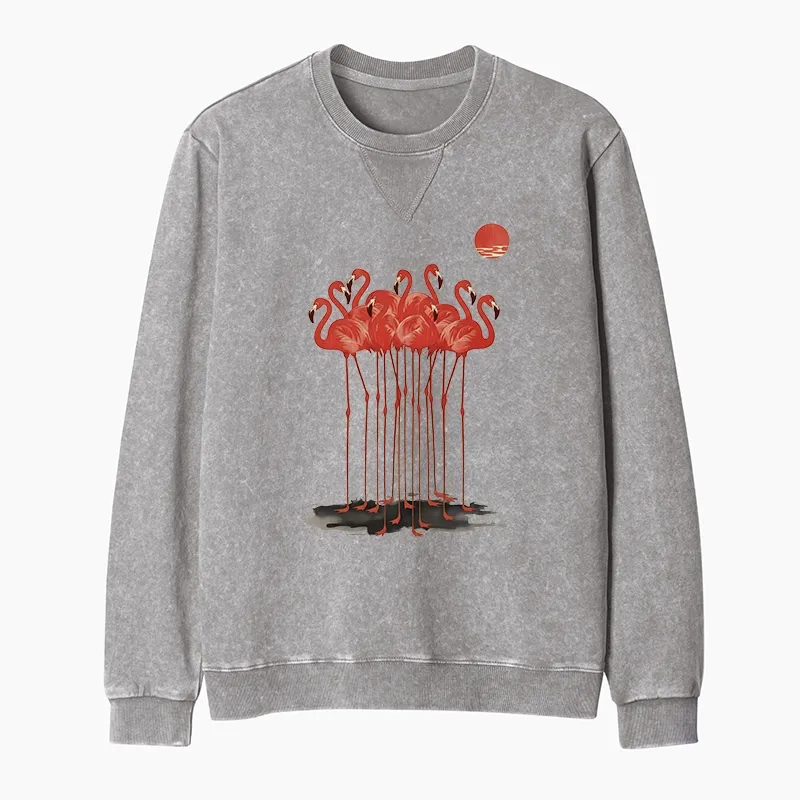 Tokyo-Tiger Flamingos at Dusk Washed Terry Sweatshirt