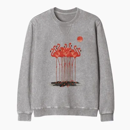 Tokyo-Tiger Flamingos at Dusk Washed Terry Sweatshirt