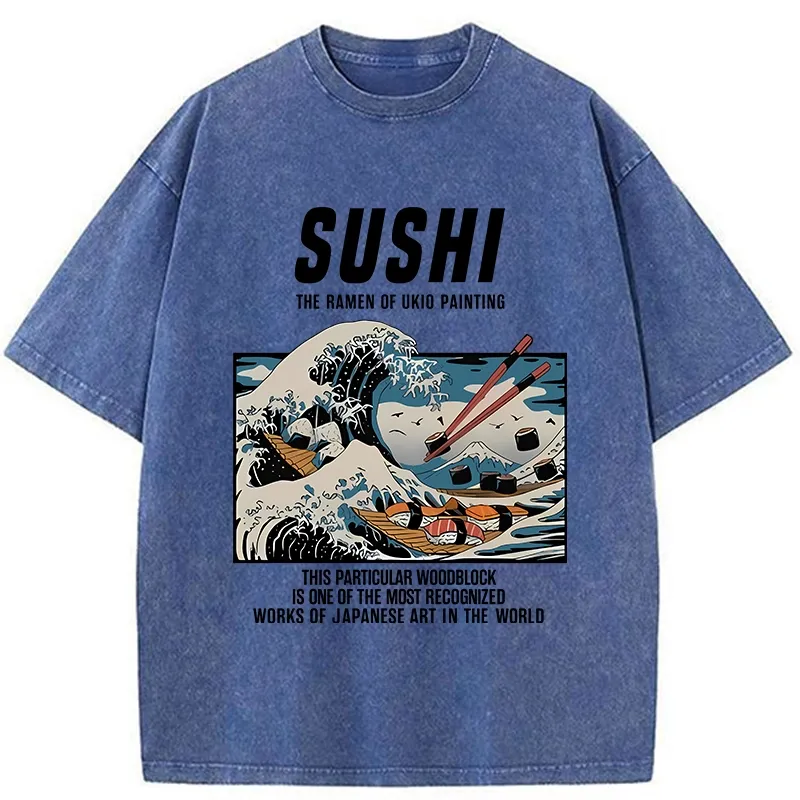 Tokyo-Tiger The Great Wave Off Sushi Washed T-Shirt