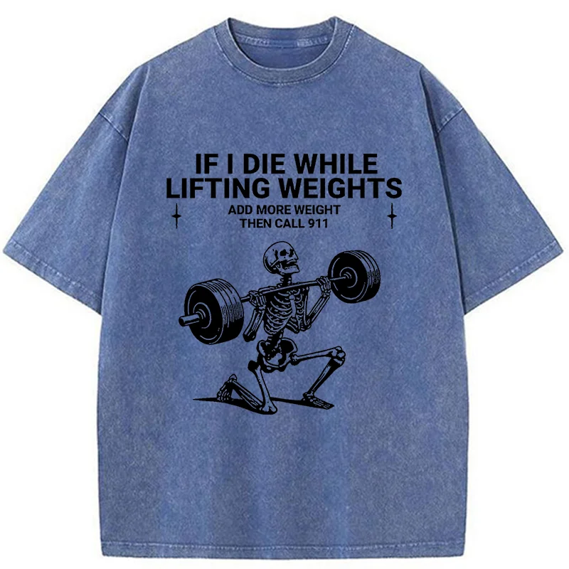 Tokyo-Tiger Skeleton Weightlifting Funny Washed T-Shirt