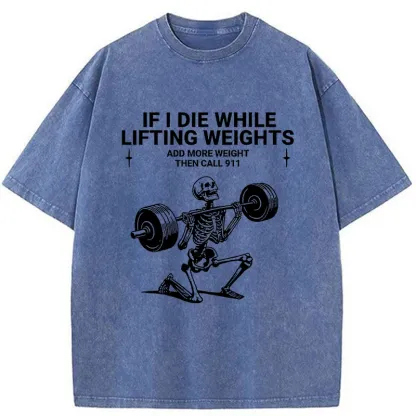 Tokyo-Tiger Skeleton Weightlifting Funny Washed T-Shirt