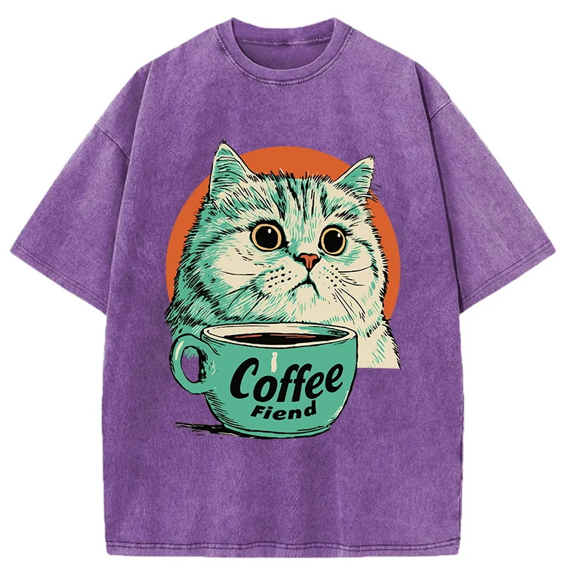 Tokyo-Tiger Cats And Coffee Washed T-Shirt