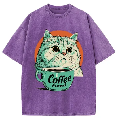 Tokyo-Tiger Cats And Coffee Washed T-Shirt