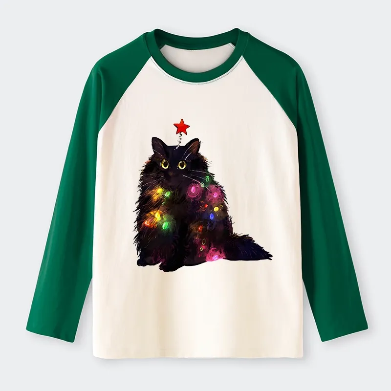 Tokyo-Tiger Christmas Lights Cat Raglan Long Sleeve T-shirt