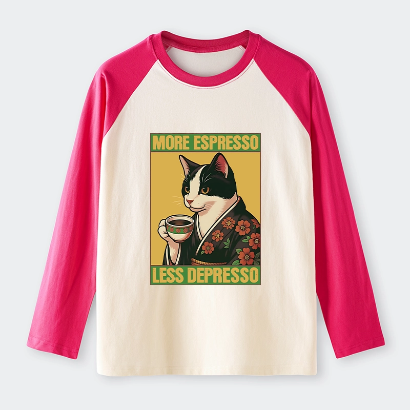 Tokyo-Tiger Tuxedo Cat Drinking Coffee Raglan Long Sleeve T-shirt