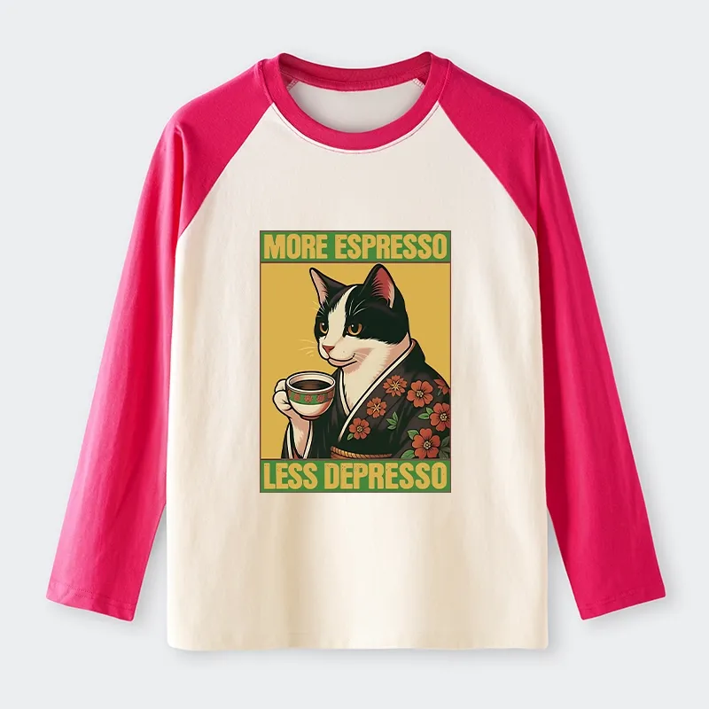 Tokyo-Tiger Tuxedo Cat Drinking Coffee Raglan Long Sleeve T-shirt