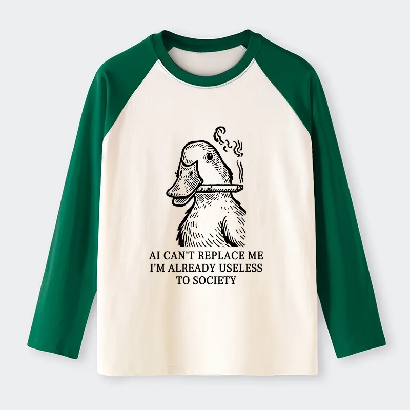 Tokyo-Tiger Smoking Duck Funny Raglan Long Sleeve T-shirt