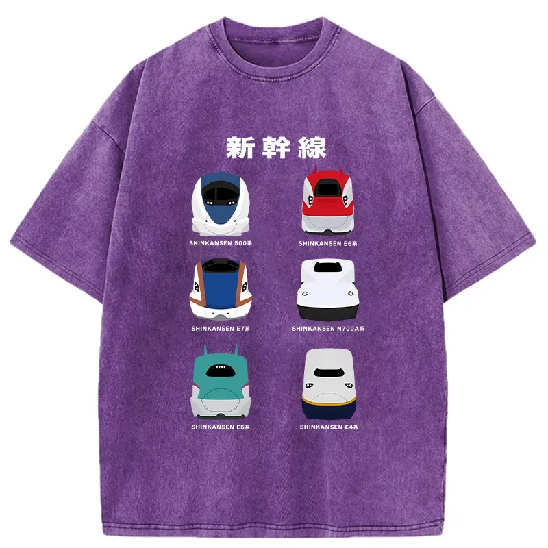 Tokyo-Tiger Shinkansen Cartoon Train Washed T-Shirt