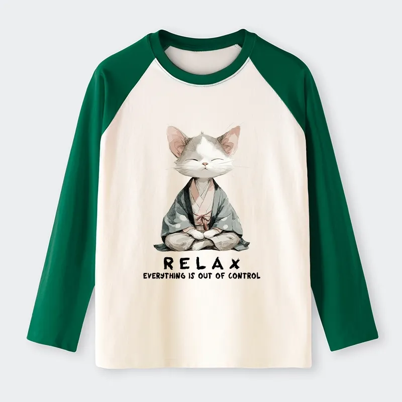 Tokyo-Tiger Zen Cat Relaxation，Everything's Out Of Control Raglan Long Sleeve T-shirt